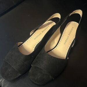 Adrienne Vittadini Black Suede Slingback Heels